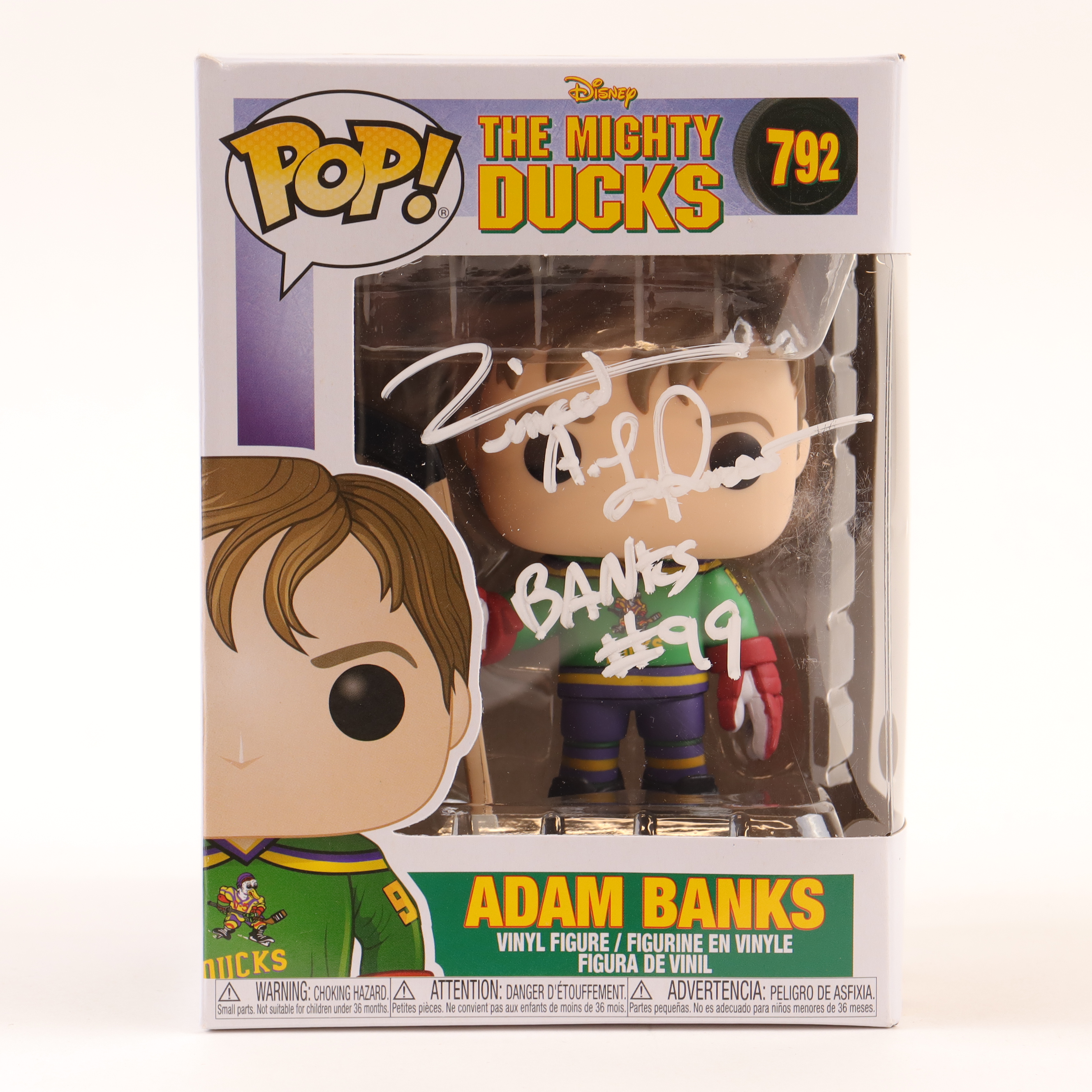 Vincent LaRusso Signed "Adam Banks" #792 The Mighty Ducks Funko Pop! Vinyl Figure Inscribed "Banks #99" (JSA) at PristineAuction.com Vincent LaRusso Signed "Adam Banks" #792 The Mighty Ducks Funko Pop! Vinyl Figure Inscribed "Banks #99" (JSA) at PristineAuction.com