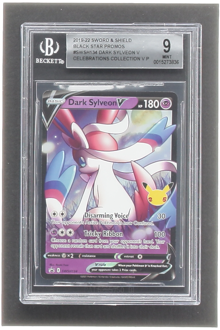Dark Sylveon 2019-22 Pokemon Sword and Shield Black Star Promos #SWSH134 Celebrations Collection Dark Sylveon V (BGS 9) at PristineAuction.com Dark Sylveon 2019-22 Pokemon Sword and Shield Black Star Promos #SWSH134 Celebrations Collection Dark Sylveon V (BGS 9) at PristineAuction.com