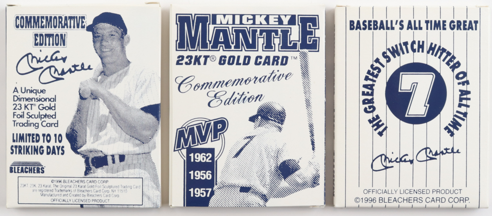 Complete Set of (3) LE 1997 Bleachers Mickey Mantle 23KT Gold Cards at PristineAuction.com Complete Set of (3) LE 1997 Bleachers Mickey Mantle 23KT Gold Cards at PristineAuction.com