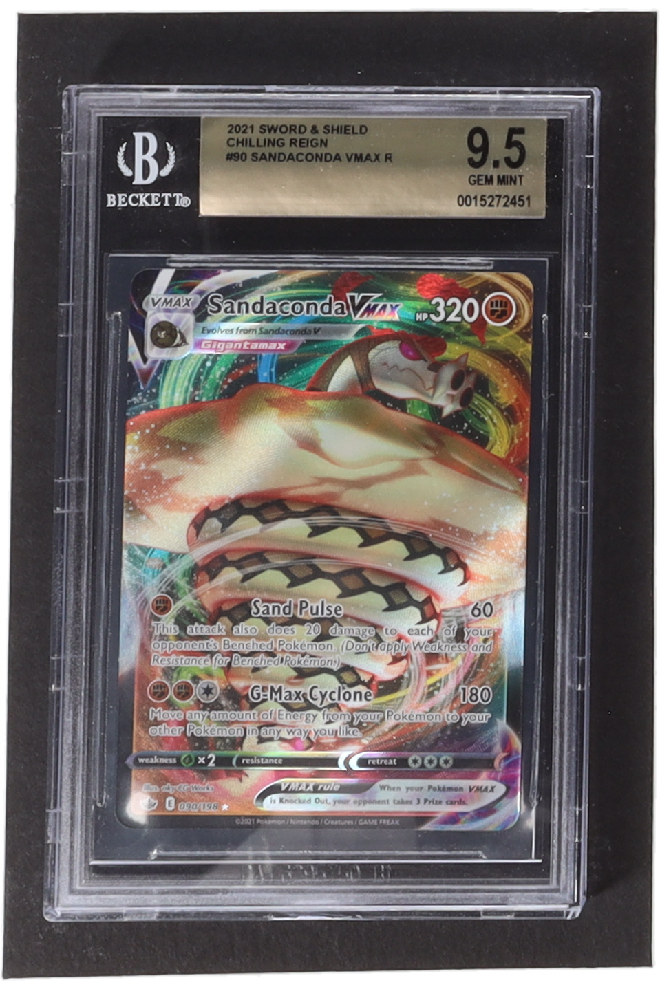 Sandaconda VMAX Pokemon 2021 Chilling Reign #90 (BGS 9.5) at PristineAuction.com Sandaconda VMAX Pokemon 2021 Chilling Reign #90 (BGS 9.5) at PristineAuction.com