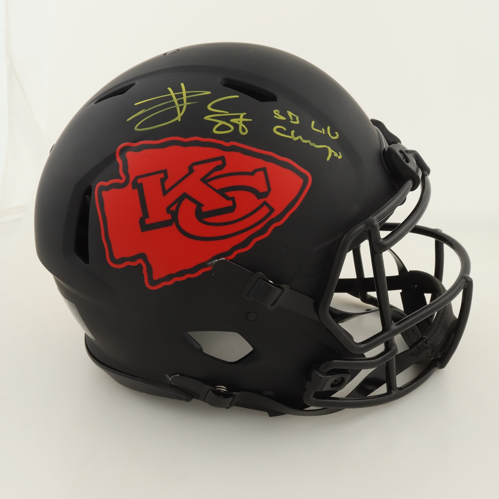 Travis Kelce Signed Chiefs Full-Size Authentic On-Field Eclipse Alternate Speed Helmet Inscribed "SB LIV Champs" (Beckett) at PristineAuction.com Travis Kelce Signed Chiefs Full-Size Authentic On-Field Eclipse Alternate Speed Helmet Inscribed "SB LIV Champs" (Beckett) at PristineAuction.com