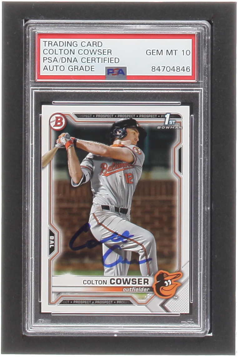 Colton Cowser Signed 2021 Bowman Draft #BD166 RC (PSA) at PristineAuction.com Colton Cowser Signed 2021 Bowman Draft #BD166 RC (PSA) at PristineAuction.com