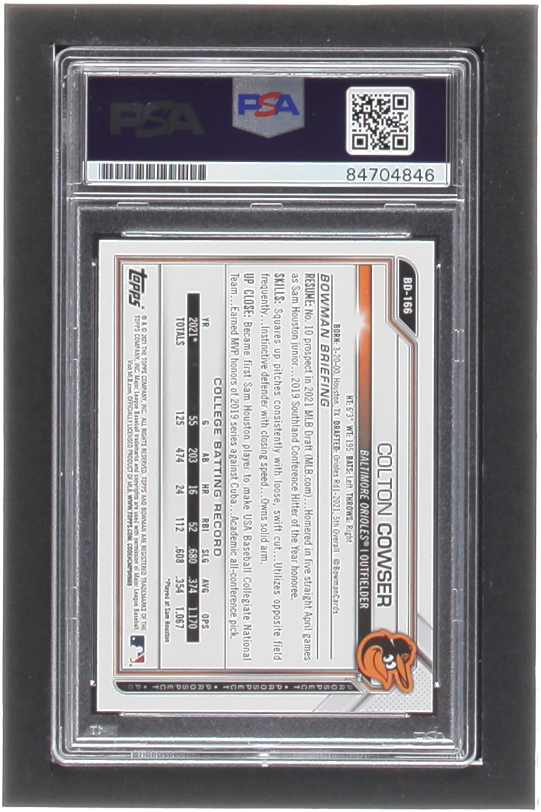 Colton Cowser Signed 2021 Bowman Draft #BD166 RC (PSA) at PristineAuction.com Colton Cowser Signed 2021 Bowman Draft #BD166 RC (PSA) at PristineAuction.com