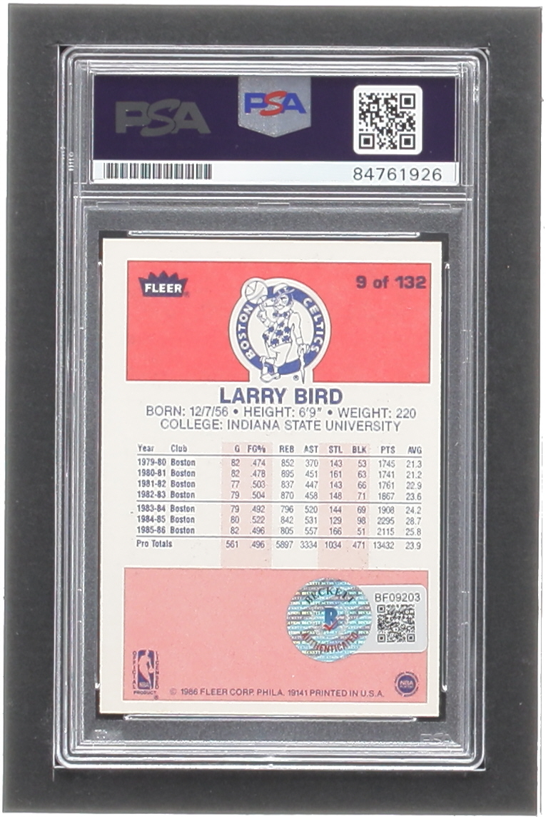 Larry Bird Signed 1986-87 Fleer #9 (PSA & Beckett) at PristineAuction.com Larry Bird Signed 1986-87 Fleer #9 (PSA & Beckett) at PristineAuction.com
