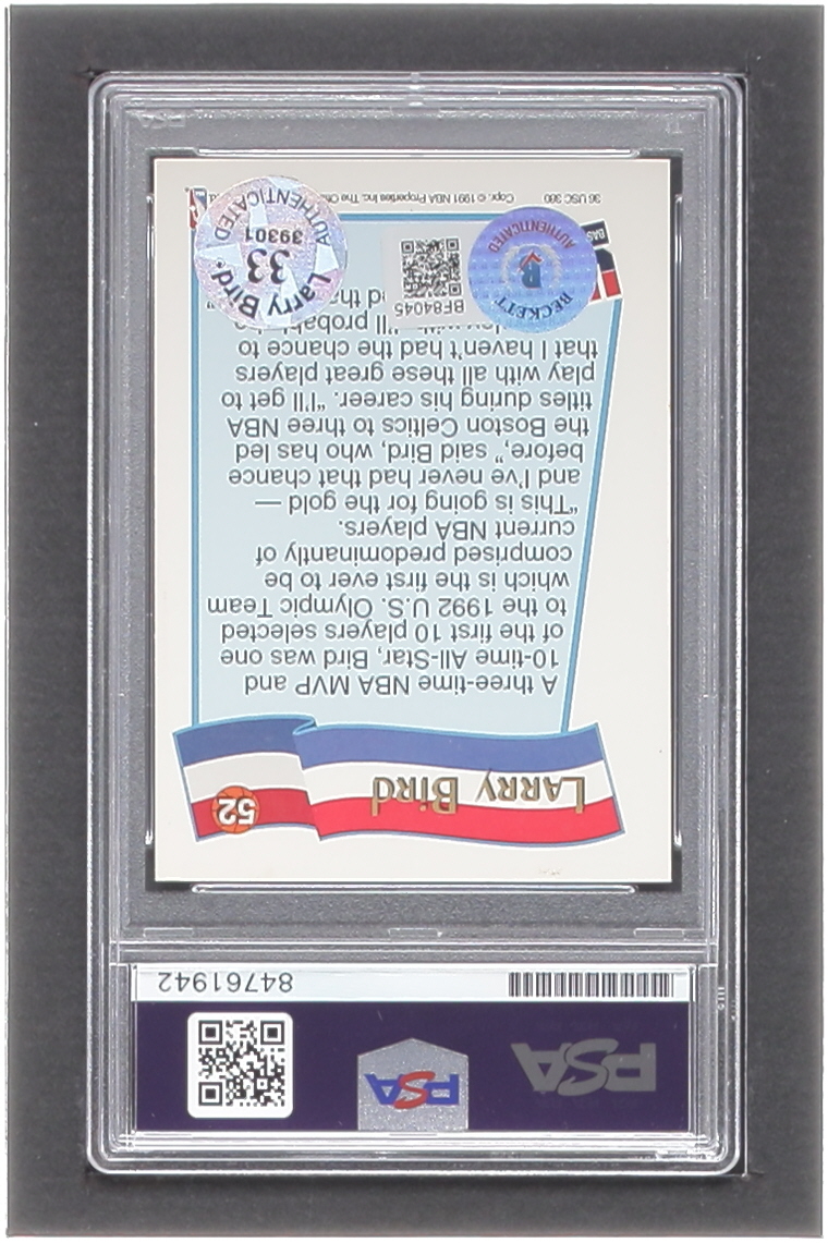 Larry Bird Signed Sticker On 1991-92 Hoops McDonald's #52 USA (PSA, Beckett & Bird) at PristineAuction.com Larry Bird Signed Sticker On 1991-92 Hoops McDonald's #52 USA (PSA, Beckett & Bird) at PristineAuction.com