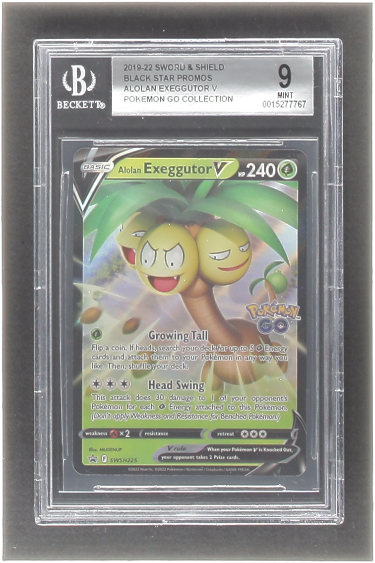 Alolan Exeggutor 2019-22 Pokemon Sword and Shield Black Star Promos #SWSH225 Pokemon GO Collection Alolan Exeggutor V (BGS 9) at PristineAuction.com Alolan Exeggutor 2019-22 Pokemon Sword and Shield Black Star Promos #SWSH225 Pokemon GO Collection Alolan Exeggutor V (BGS 9) at PristineAuction.com