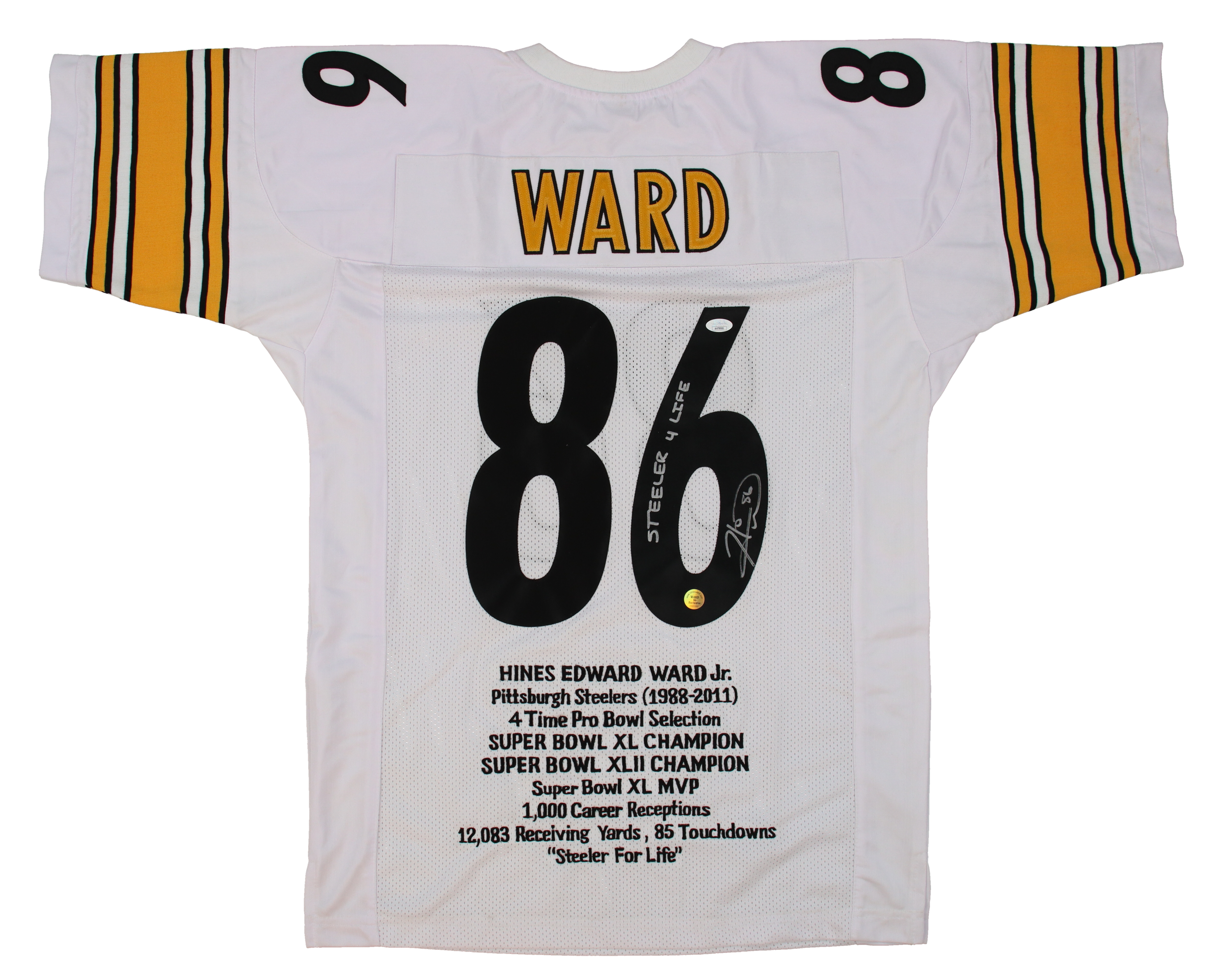 Hines Ward Signed Career Highlight Stat Jersey Inscribed "Steeler 4 Life" (JSA & Ward) at PristineAuction.com Hines Ward Signed Career Highlight Stat Jersey Inscribed "Steeler 4 Life" (JSA & Ward) at PristineAuction.com