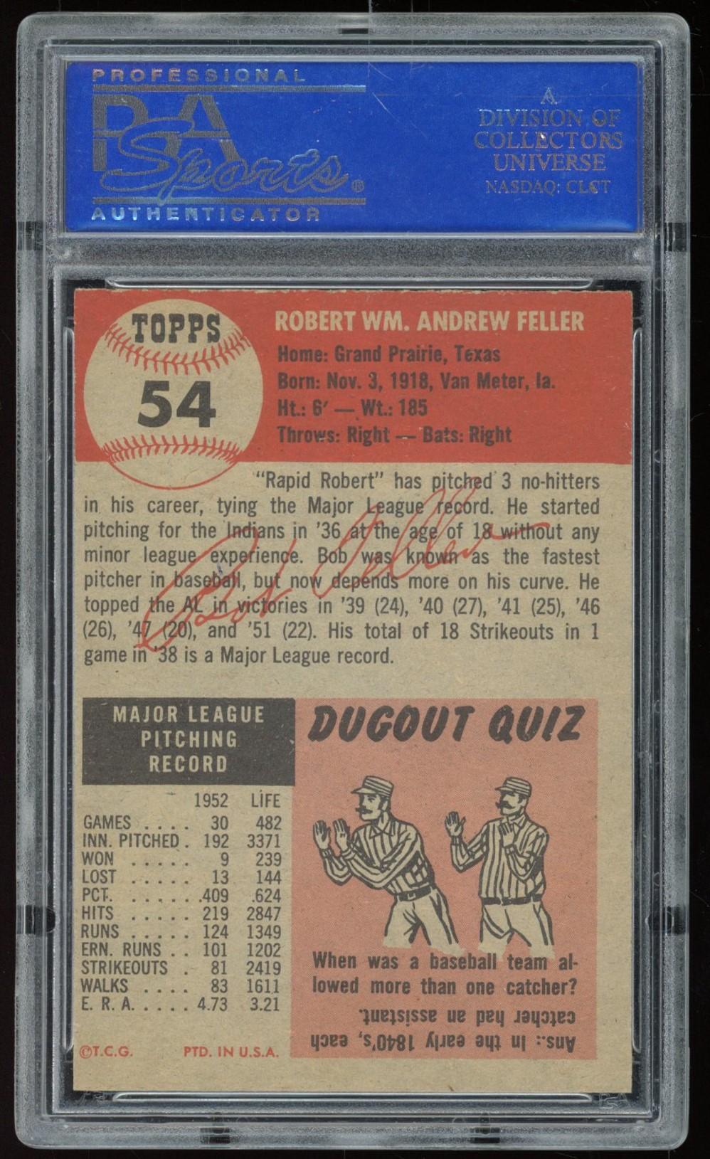 Bob Feller 1954 Topps #54 (PSA 8) (OC) at PristineAuction.com Bob Feller 1954 Topps #54 (PSA 8) (OC) at PristineAuction.com