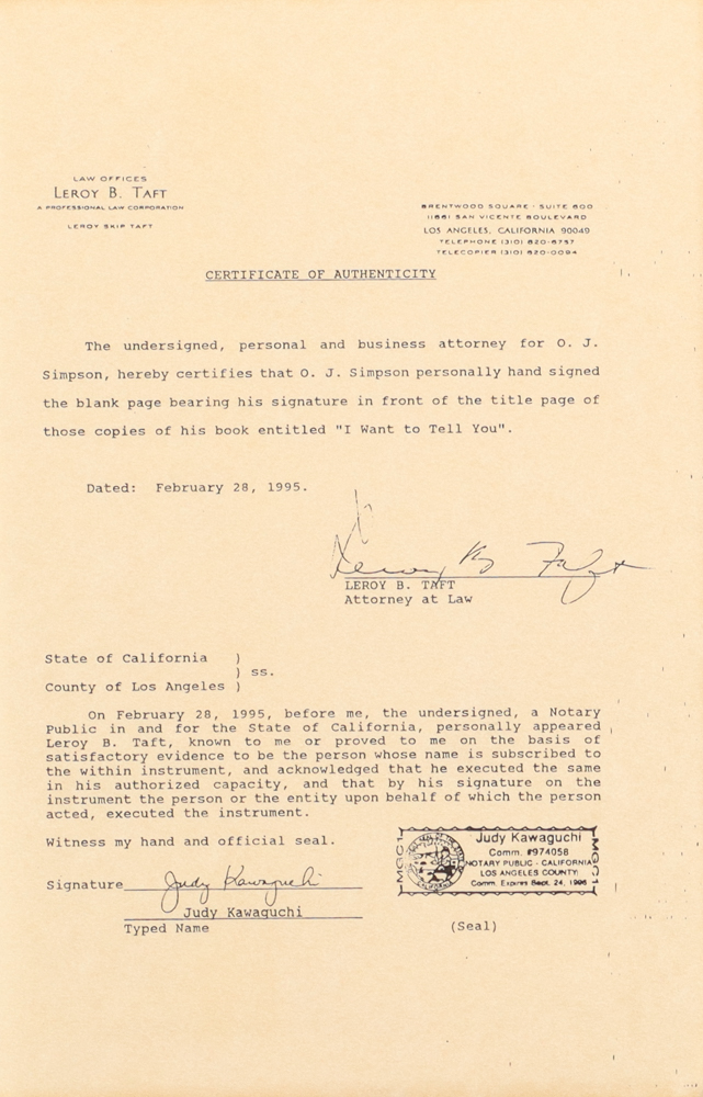O. J. Simpson Signed "I Want To Tell You" Hard-Cover Book (JSA) at PristineAuction.com O. J. Simpson Signed "I Want To Tell You" Hard-Cover Book (JSA) at PristineAuction.com