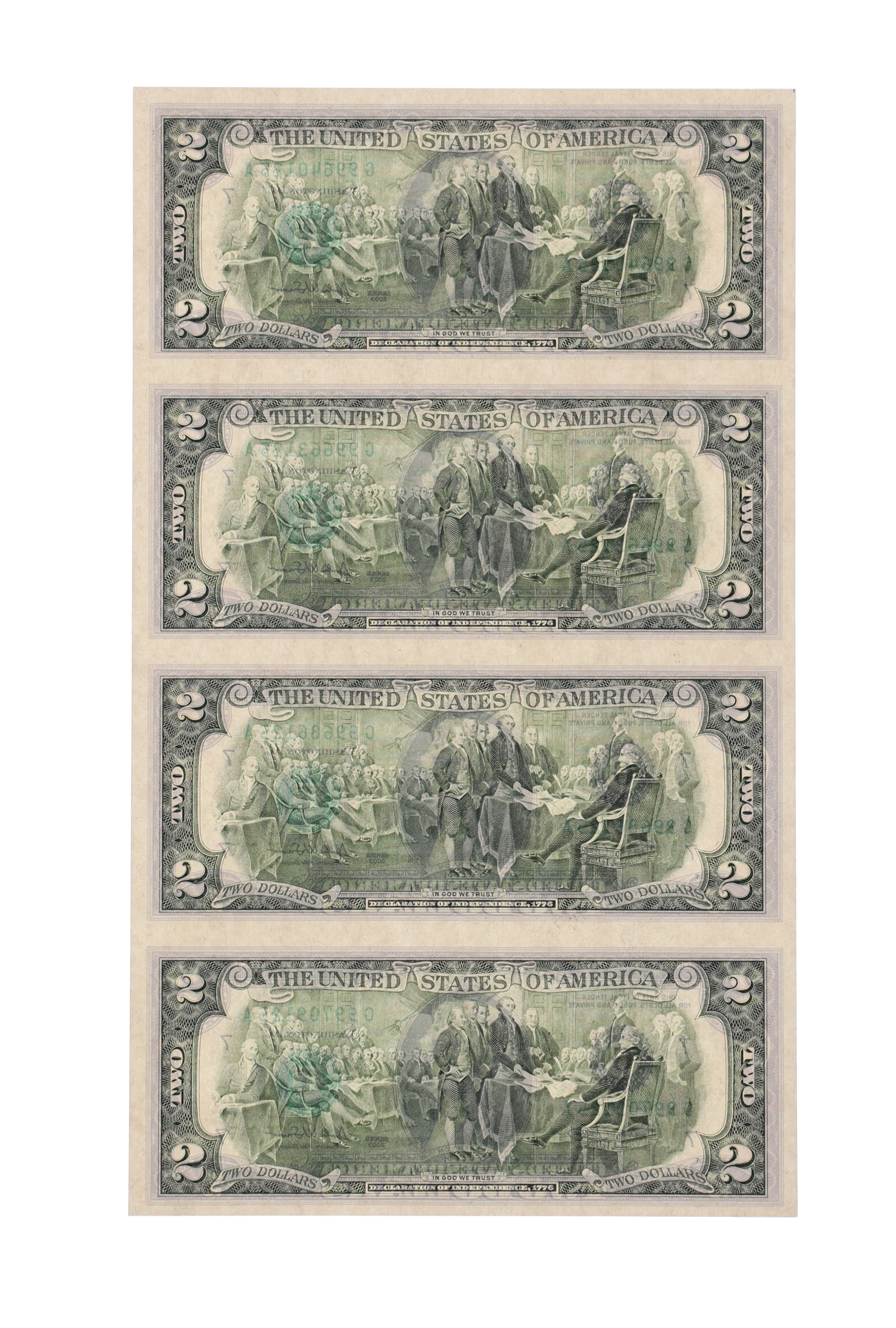 Uncut Sheet of (4) 2003 $2 Bills | Pristine Auction