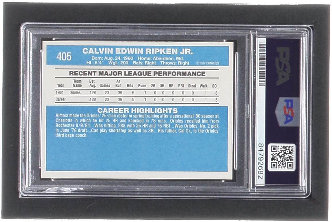Cal Ripken Jr. Signed 1982 Donruss #405 RC (PSA) | Pristine Auction