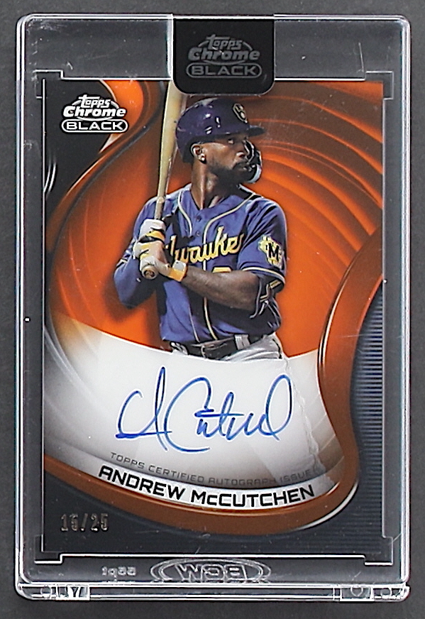 Andrew McCutchen 2022 Topps Chrome Black Autographs Orange Refractors #CBAAM #15/25 at PristineAuction.com Andrew McCutchen 2022 Topps Chrome Black Autographs Orange Refractors #CBAAM #15/25 at PristineAuction.com