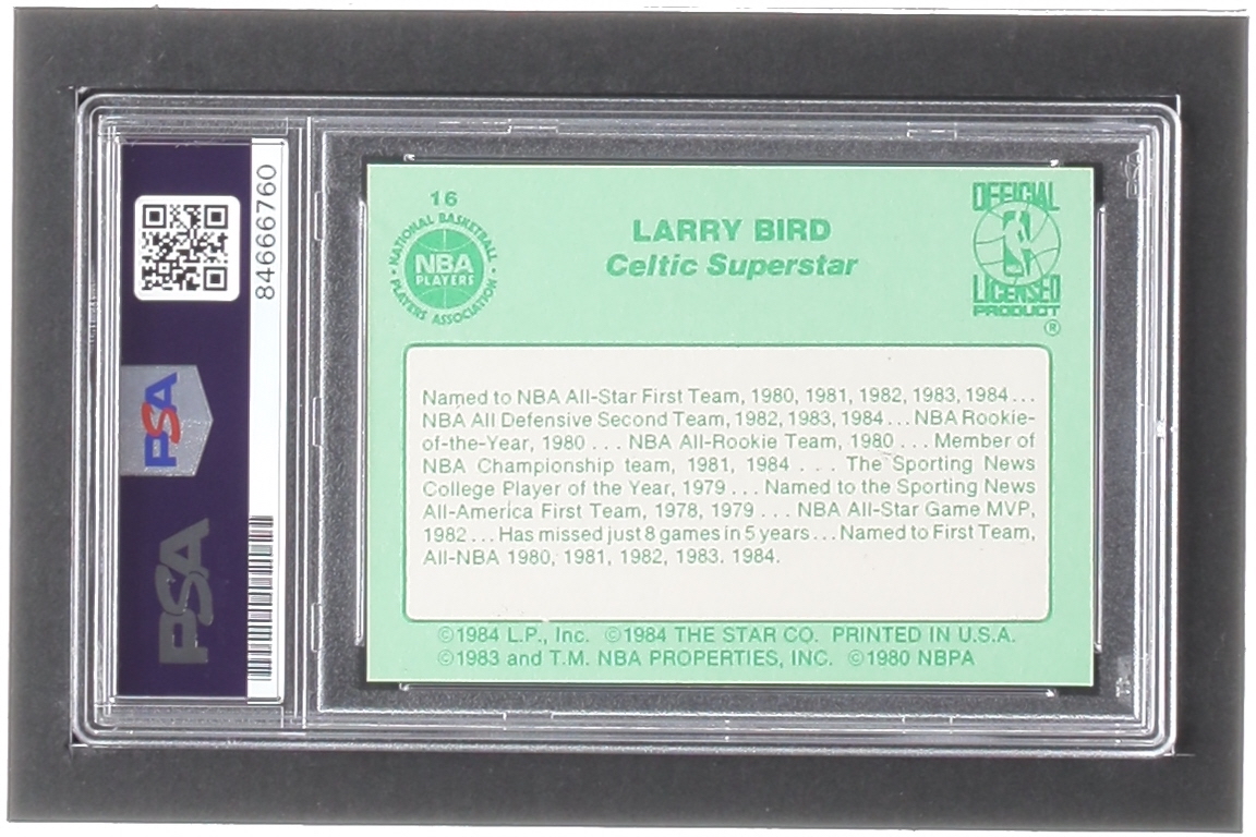 Larry Bird Signed 1984 Star Larry Bird #16 Career Data (PSA) at PristineAuction.com Larry Bird Signed 1984 Star Larry Bird #16 Career Data (PSA) at PristineAuction.com