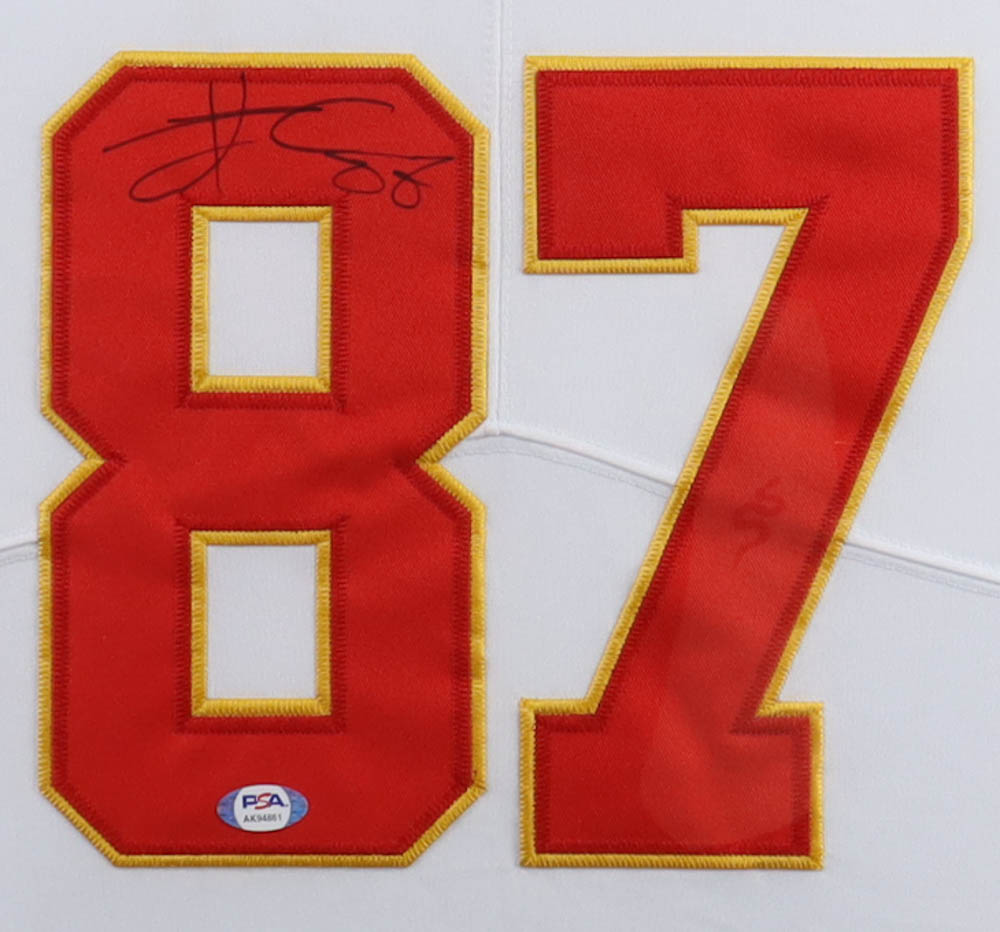 Travis Kelce Signed Chiefs Custom Framed Jersey Display (PSA) at PristineAuction.com Travis Kelce Signed Chiefs Custom Framed Jersey Display (PSA) at PristineAuction.com