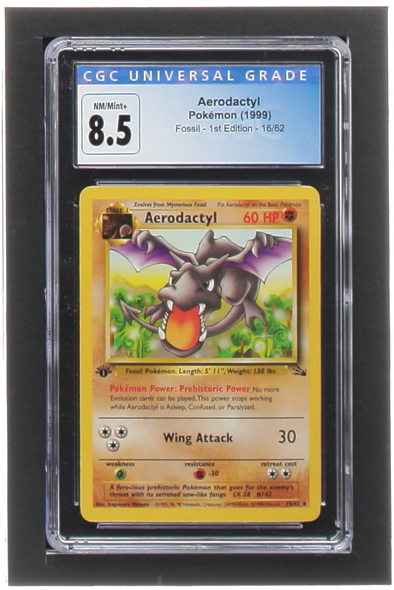 Aerodactyl 1999 Pokemon Fossil 1st Edition #16 (CGC 8.5) at PristineAuction.com Aerodactyl 1999 Pokemon Fossil 1st Edition #16 (CGC 8.5) at PristineAuction.com
