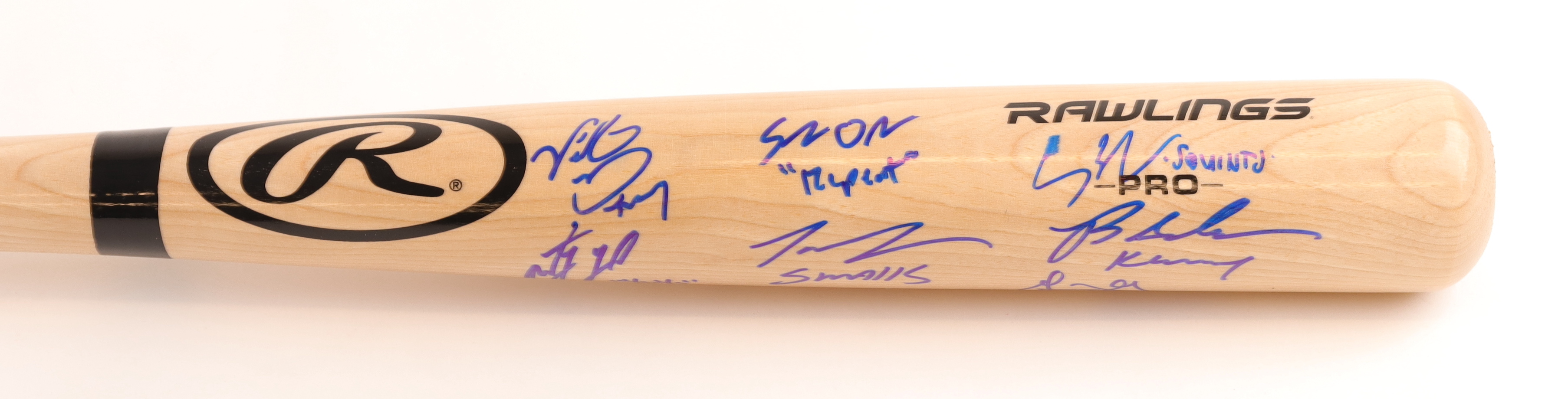 "The Sandlot" Rawlings Pro Baseball Bat Cast-Signed By (7) With Tom Guiry, Chauncey Leopardi, Marty York, Victor DiMattia with Multiple Inscriptions (Beckett) at PristineAuction.com "The Sandlot" Rawlings Pro Baseball Bat Cast-Signed By (7) With Tom Guiry, Chauncey Leopardi, Marty York, Victor DiMattia with Multiple Inscriptions (Beckett) at PristineAuction.com