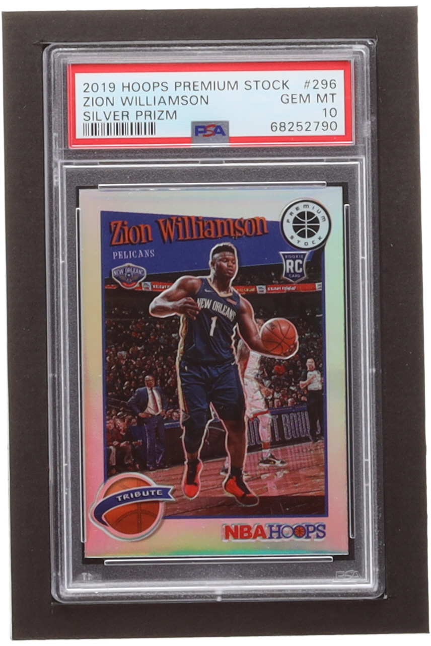 Zion Williamson 2019-20 Hoops Premium Stock Prizms Silver #296 RC (PSA 10) at PristineAuction.com Zion Williamson 2019-20 Hoops Premium Stock Prizms Silver #296 RC (PSA 10) at PristineAuction.com