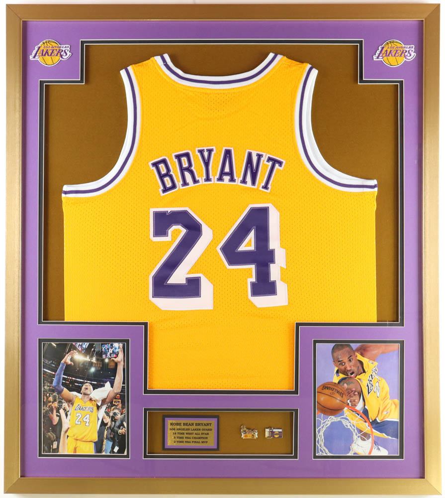 Kobe Bryant Custom Framed Jersey Display with (2) Championship Pins at PristineAuction.com Kobe Bryant Custom Framed Jersey Display with (2) Championship Pins at PristineAuction.com