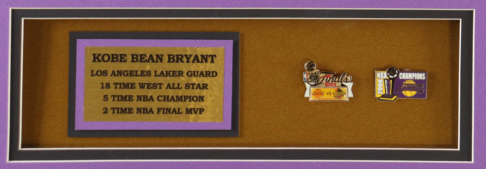 Kobe Bryant Custom Framed Jersey Display with (2) Championship Pins at PristineAuction.com Kobe Bryant Custom Framed Jersey Display with (2) Championship Pins at PristineAuction.com