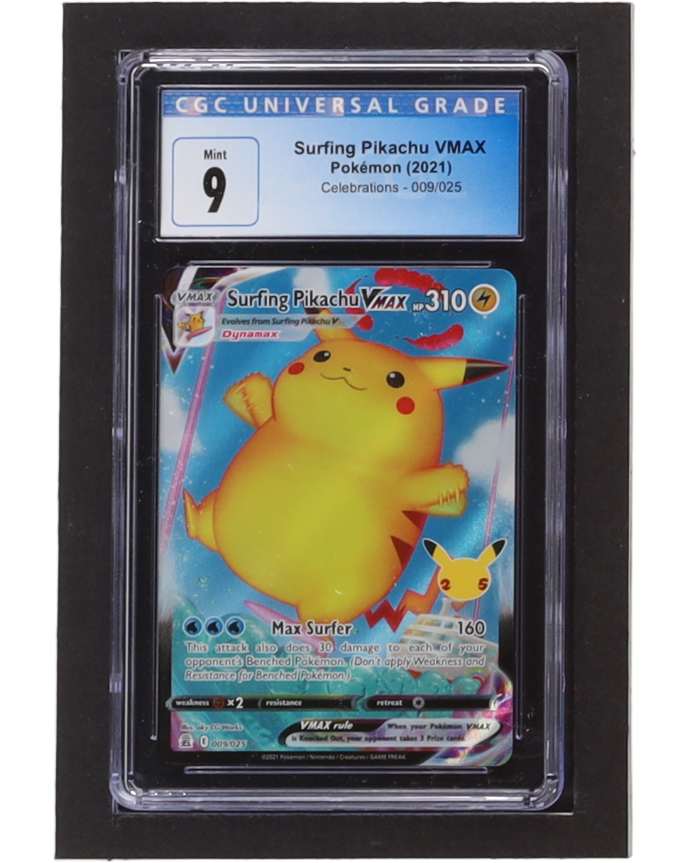 Surfing Pikachu VMAX 2021 Pokemon Celebrations #9 (CGC 9) at PristineAuction.com Surfing Pikachu VMAX 2021 Pokemon Celebrations #9 (CGC 9) at PristineAuction.com