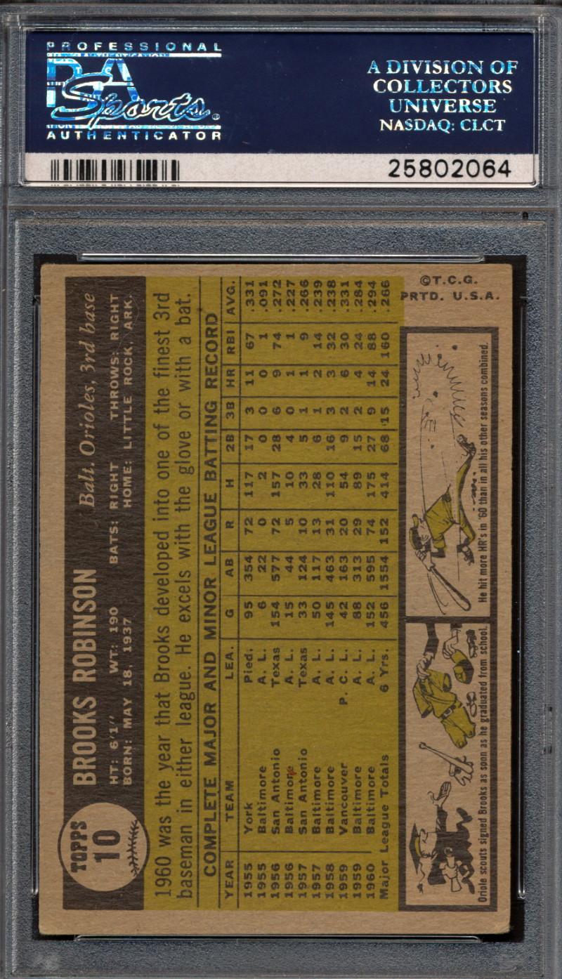 Brooks Robinson Signed 1961 Topps #10 (PSA) at PristineAuction.com Brooks Robinson Signed 1961 Topps #10 (PSA) at PristineAuction.com