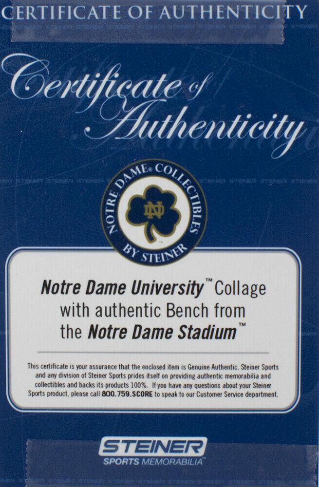 Notre Dame Fighting Irish Custom Framed Stadium Bench Piece (Steiner) at PristineAuction.com Notre Dame Fighting Irish Custom Framed Stadium Bench Piece (Steiner) at PristineAuction.com