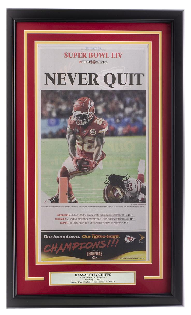 Chiefs Super Bowl LIV Champions Custom Framed Commemorative Newspaper Cover Display at PristineAuction.com Chiefs Super Bowl LIV Champions Custom Framed Commemorative Newspaper Cover Display at PristineAuction.com