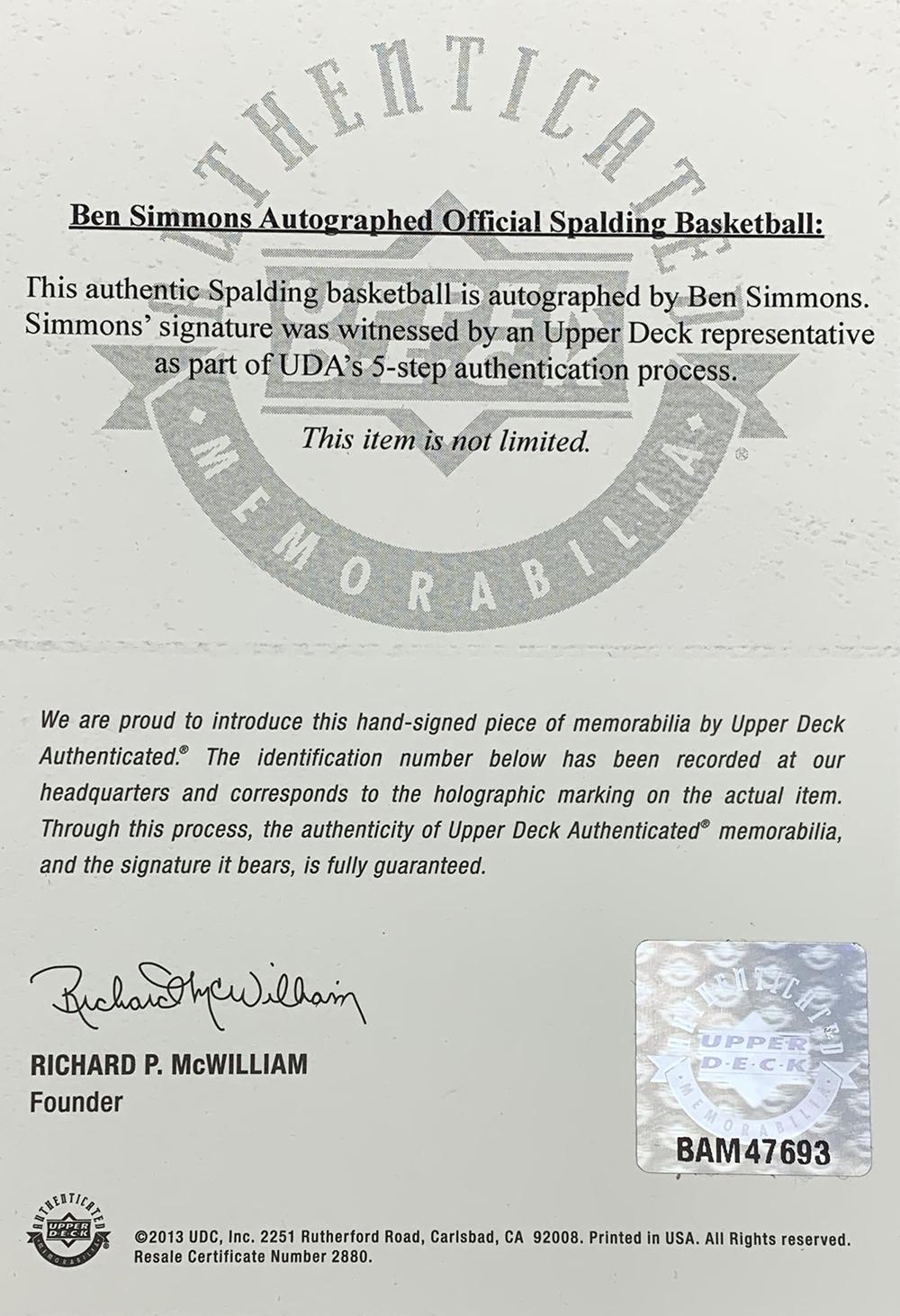 Ben Simmons Signed Official NBA Game Ball (UDA) at PristineAuction.com Ben Simmons Signed Official NBA Game Ball (UDA) at PristineAuction.com