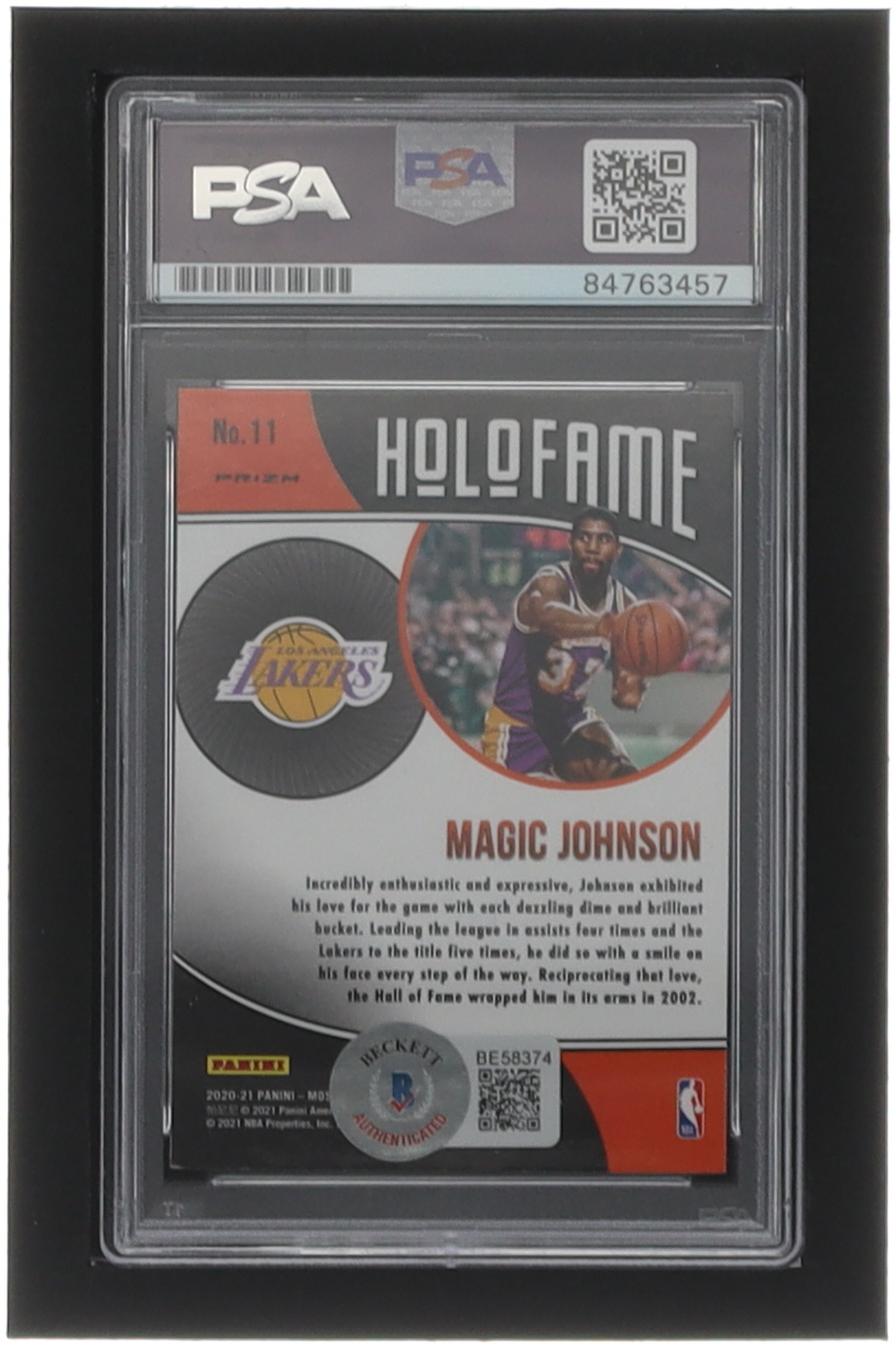 Magic Johnson Signed Sticker On 2020-21 Panini Mosaic HoloFame Mosaic #11 (PSA & Beckett) at PristineAuction.com Magic Johnson Signed Sticker On 2020-21 Panini Mosaic HoloFame Mosaic #11 (PSA & Beckett) at PristineAuction.com