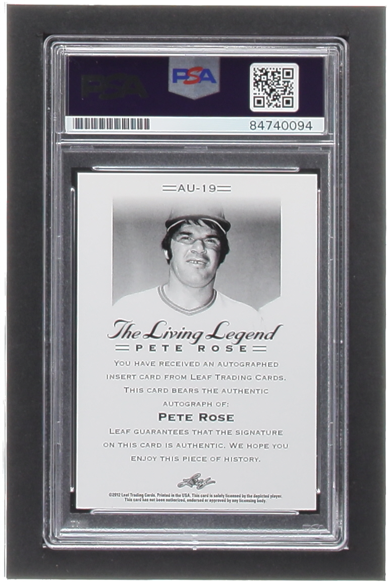Pete Rose 2012 Leaf Pete Rose The Living Legend Autographs #AU19 (PSA) at PristineAuction.com Pete Rose 2012 Leaf Pete Rose The Living Legend Autographs #AU19 (PSA) at PristineAuction.com