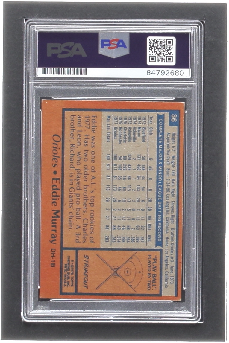 Eddie Murray Signed 1978 Topps #36 RC (PSA) at PristineAuction.com Eddie Murray Signed 1978 Topps #36 RC (PSA) at PristineAuction.com