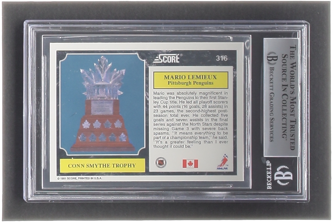 Mario Lemieux 1991-92 Score Canadian English #316 Conn Smythe Trophy (BGS 9) at PristineAuction.com Mario Lemieux 1991-92 Score Canadian English #316 Conn Smythe Trophy (BGS 9) at PristineAuction.com