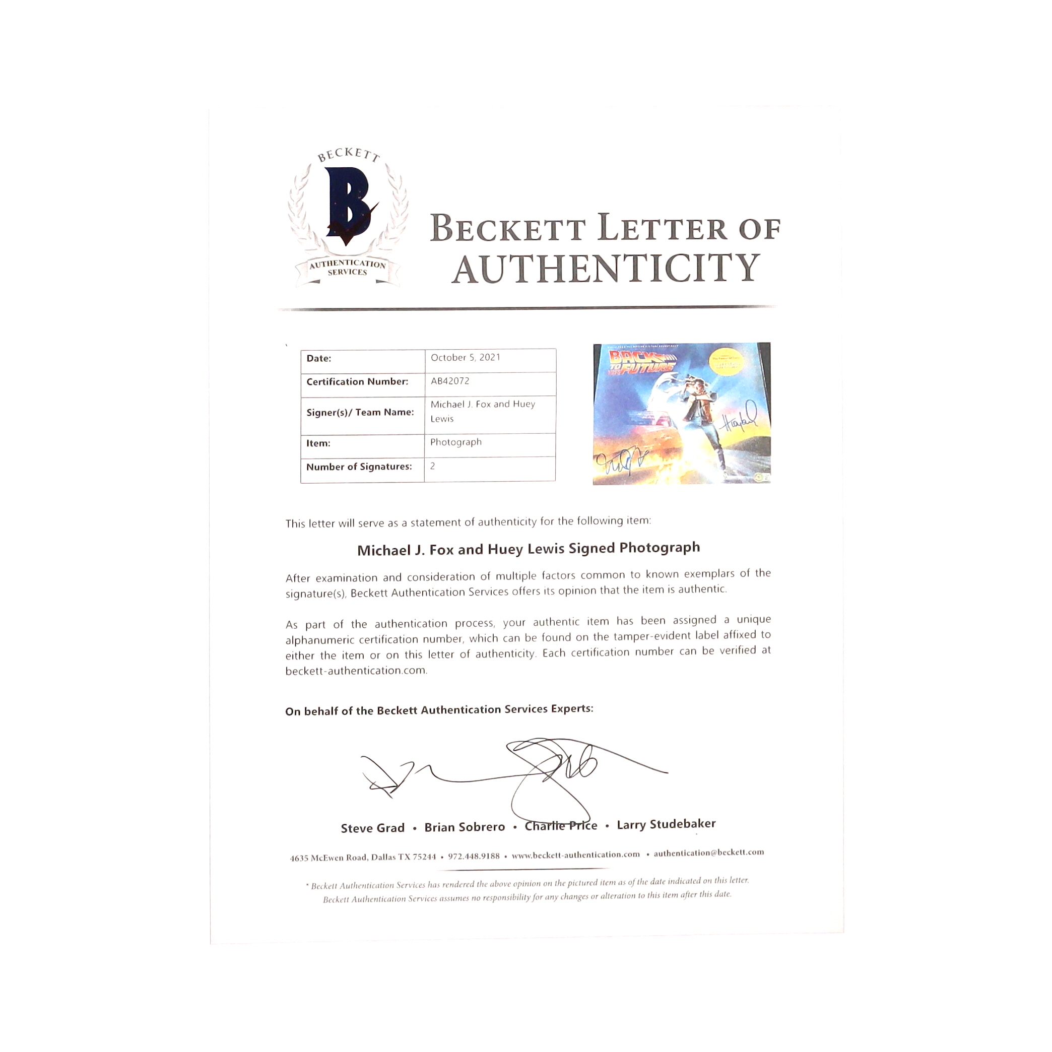 Michael J. Fox & Huey Lewis Signed "Back To The Future" Vinyl Record Album (Beckett) at PristineAuction.com Michael J. Fox & Huey Lewis Signed "Back To The Future" Vinyl Record Album (Beckett) at PristineAuction.com