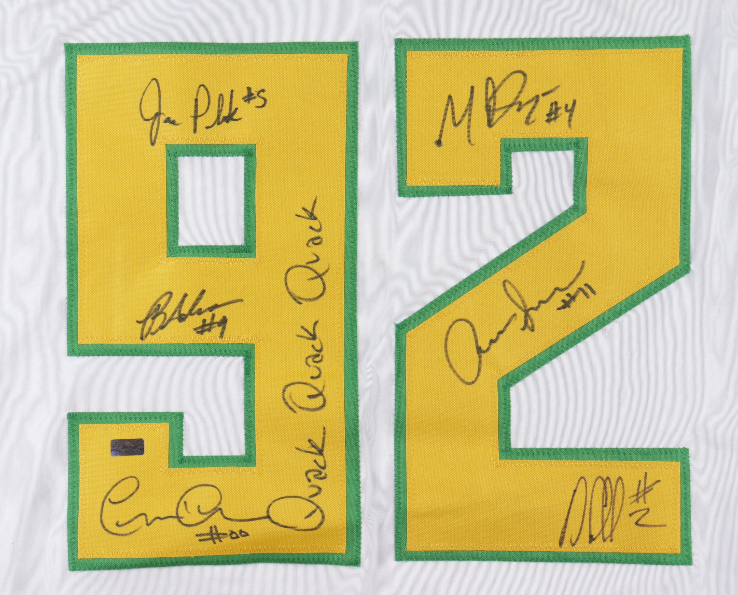 "The Mighty Ducks" Jersey Signed by (6) with Garette Henson, Matt Doherty, Brandon Adams, Jane Plank Inscribed "Quack Quack Quack!" (Palm Beach) at PristineAuction.com "The Mighty Ducks" Jersey Signed by (6) with Garette Henson, Matt Doherty, Brandon Adams, Jane Plank Inscribed "Quack Quack Quack!" (Palm Beach) at PristineAuction.com