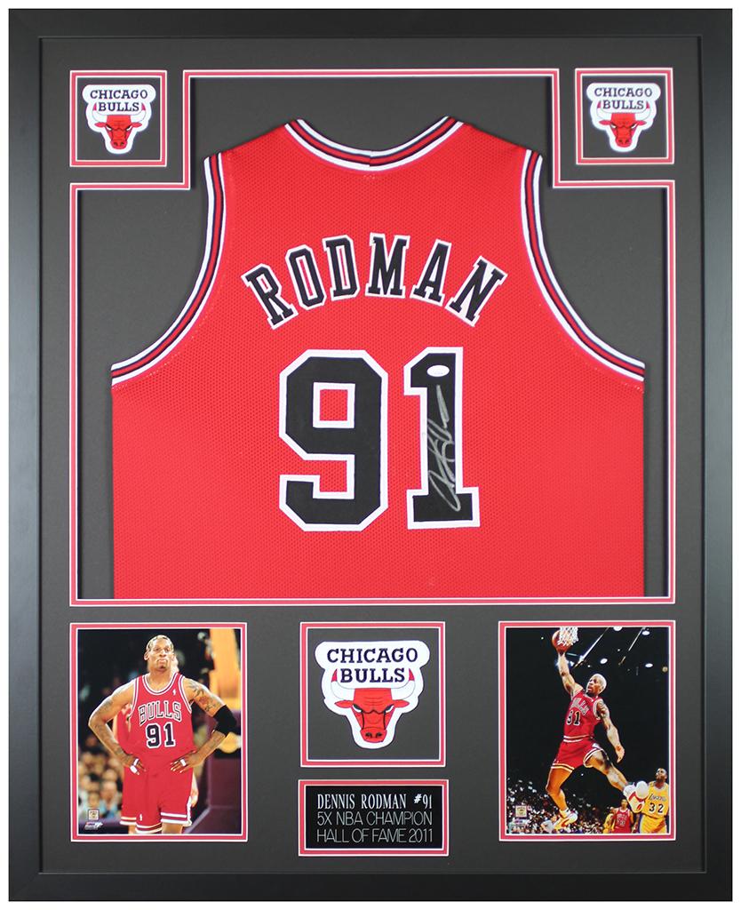 Dennis Rodman Signed 35x43 Custom Framed Jersey Display (JSA) at PristineAuction.com Dennis Rodman Signed 35x43 Custom Framed Jersey Display (JSA) at PristineAuction.com