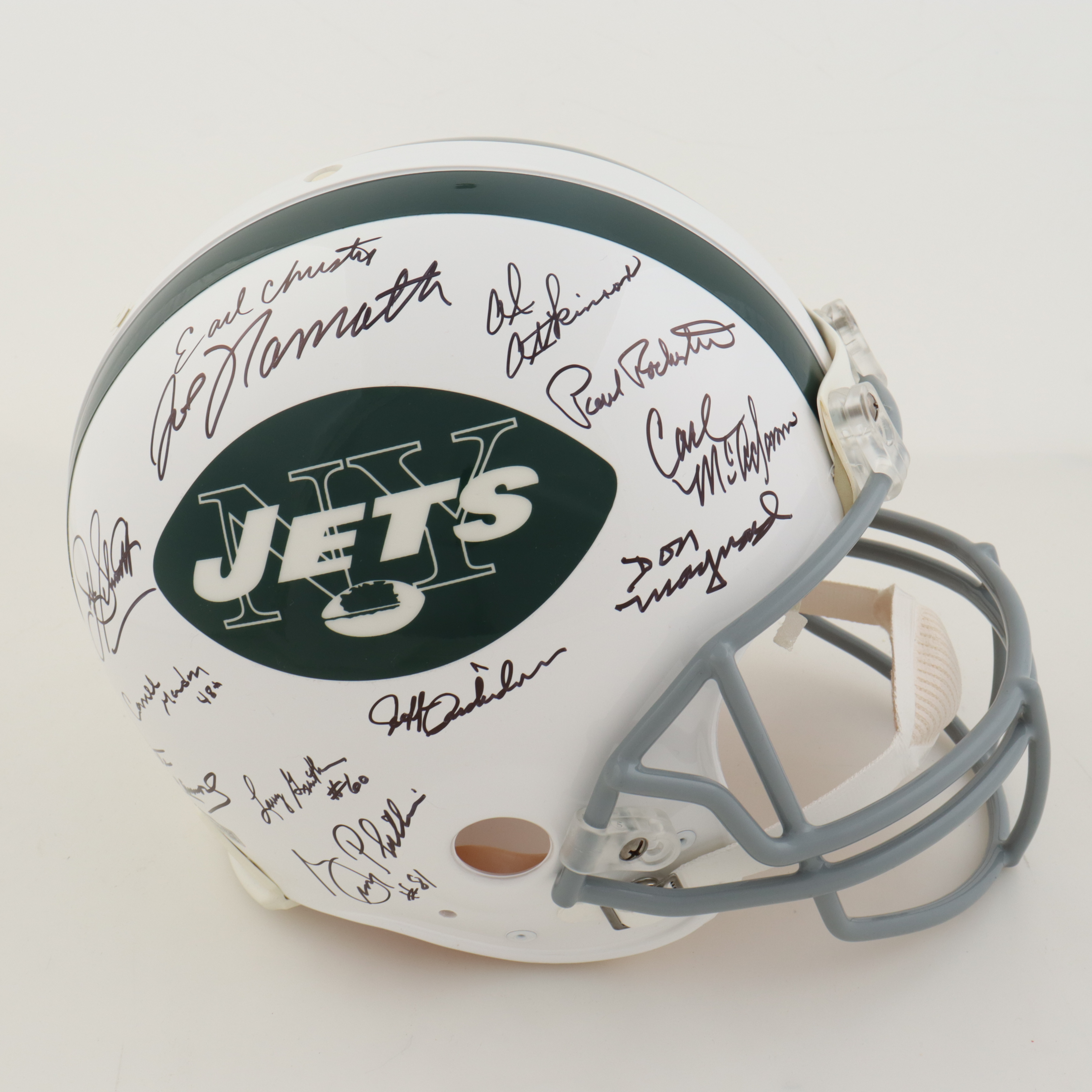 1969 New York Jets Full-Size Authentic On-Field Throwback Helmet Signed By (24) with Ralph Baker, Emerson Boozer, Bake Turner, Randy Beverly (Steiner & Fanatics) at PristineAuction.com 1969 New York Jets Full-Size Authentic On-Field Throwback Helmet Signed By (24) with Ralph Baker, Emerson Boozer, Bake Turner, Randy Beverly (Steiner & Fanatics) at PristineAuction.com