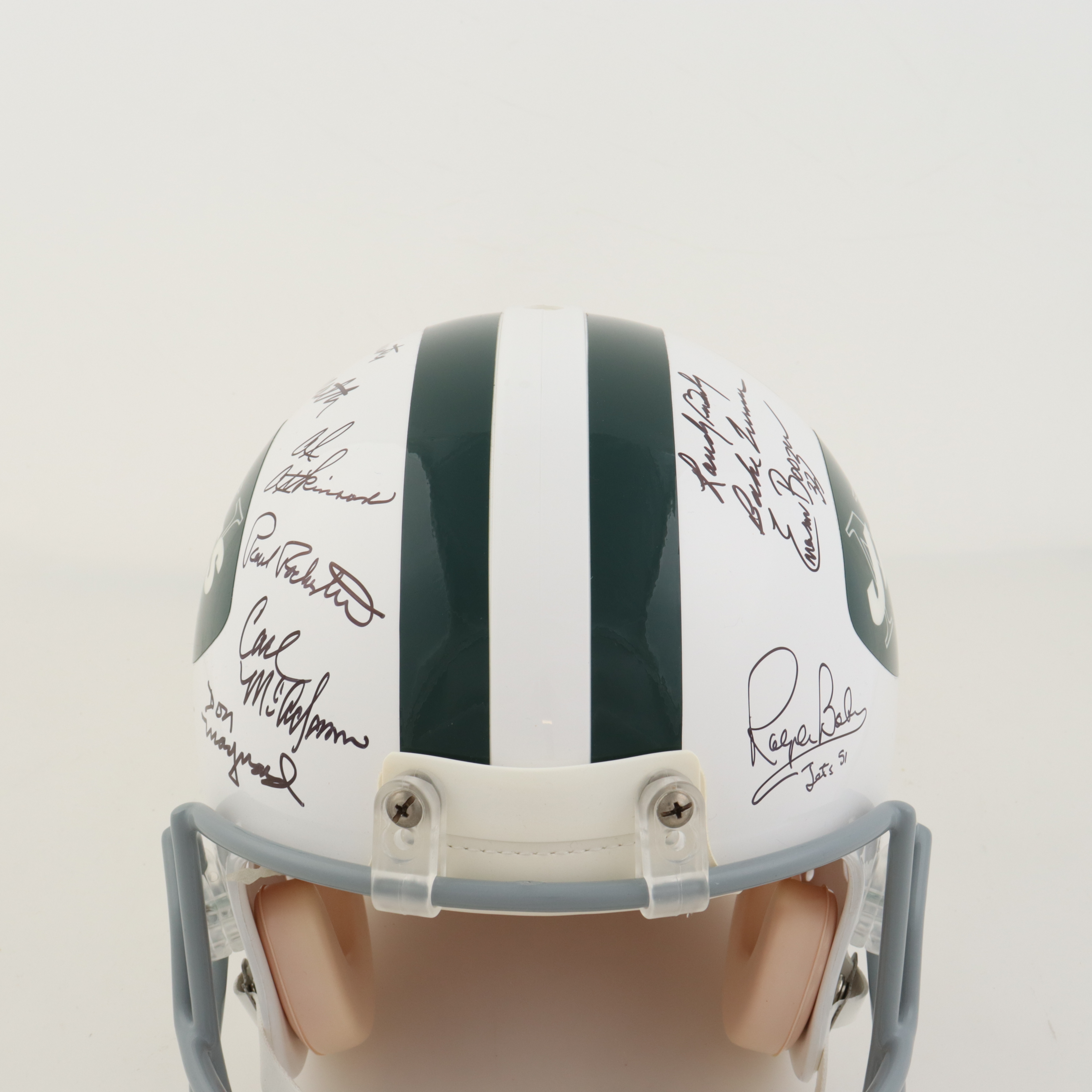 1969 New York Jets Full-Size Authentic On-Field Throwback Helmet Signed By (24) with Ralph Baker, Emerson Boozer, Bake Turner, Randy Beverly (Steiner & Fanatics) at PristineAuction.com 1969 New York Jets Full-Size Authentic On-Field Throwback Helmet Signed By (24) with Ralph Baker, Emerson Boozer, Bake Turner, Randy Beverly (Steiner & Fanatics) at PristineAuction.com
