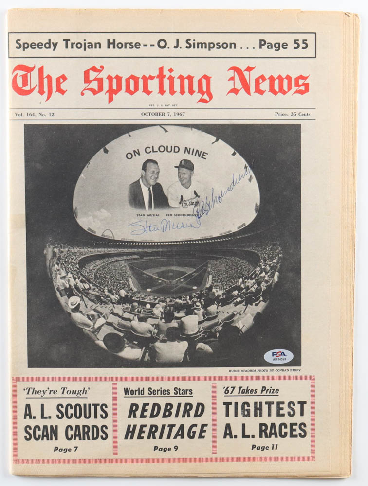 Stan Musial & Red Schoendienst Signed 1967 "The Sporting News" Newspaper (PSA) at PristineAuction.com Stan Musial & Red Schoendienst Signed 1967 "The Sporting News" Newspaper (PSA) at PristineAuction.com