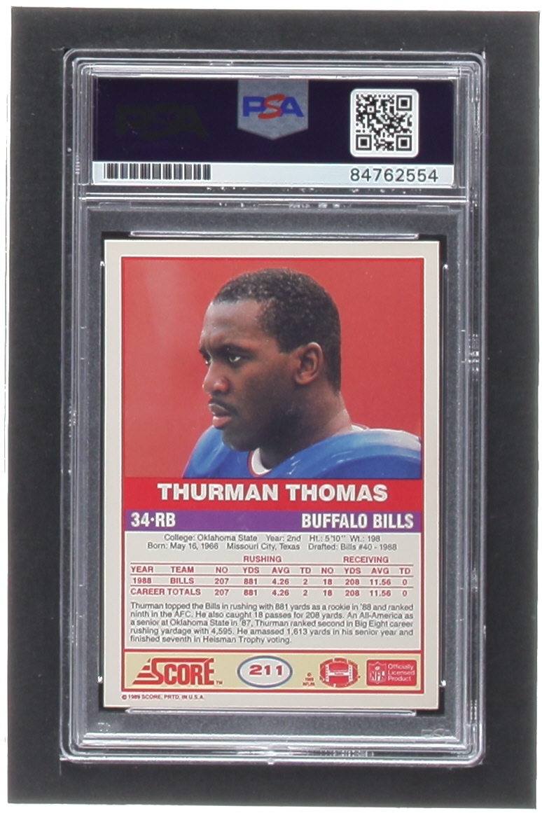 Thurman Thomas Signed 1989 Score #211 RC (PSA) at PristineAuction.com Thurman Thomas Signed 1989 Score #211 RC (PSA) at PristineAuction.com