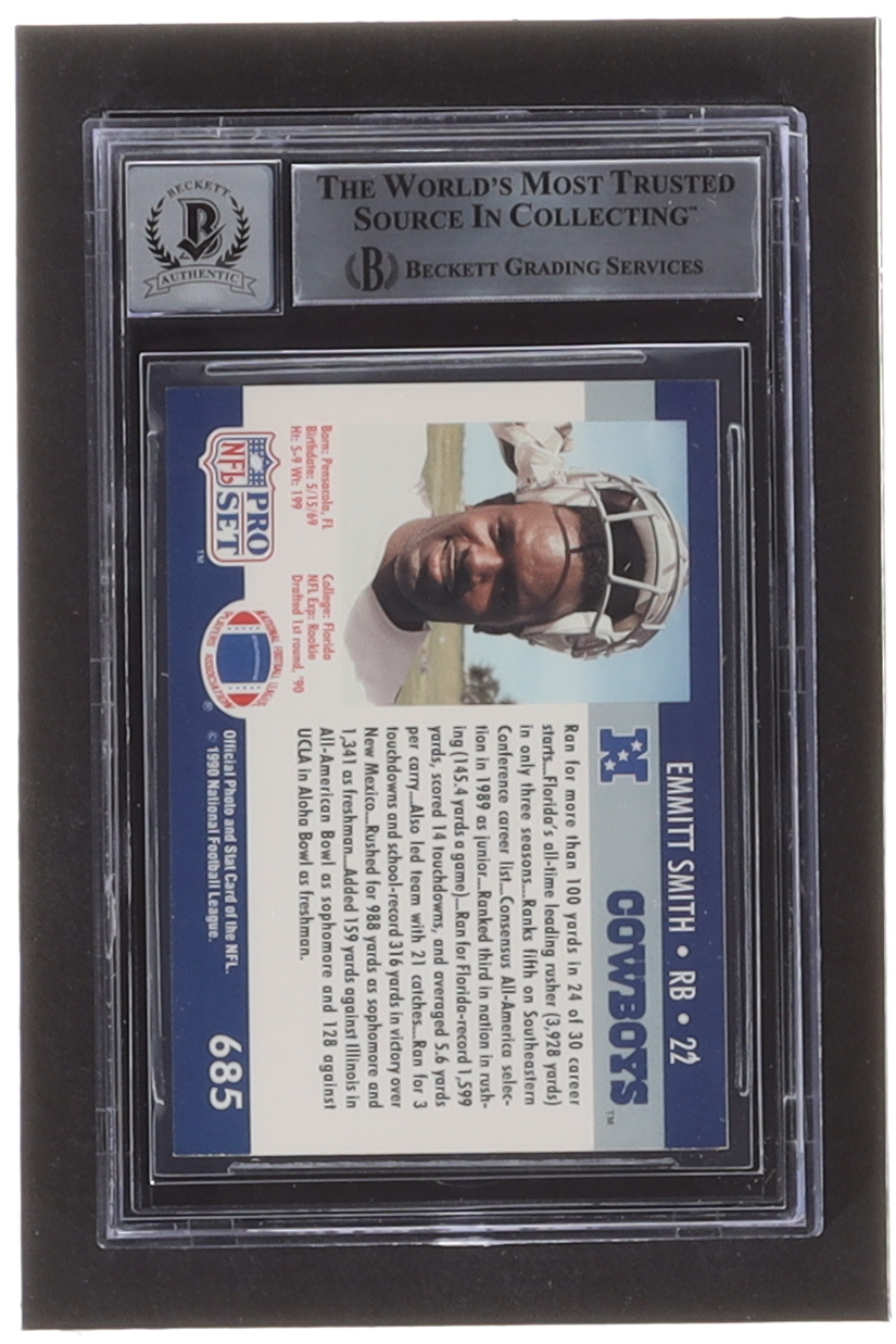 Emmitt Smith Signed 1990 Pro Set #685 RC (BGS) at PristineAuction.com Emmitt Smith Signed 1990 Pro Set #685 RC (BGS) at PristineAuction.com
