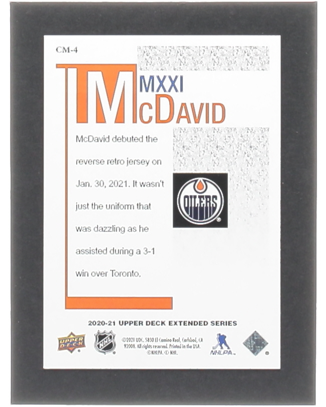Connor McDavid 2020-21 Upper Deck McDavid MMXXI #CM4 at PristineAuction.com Connor McDavid 2020-21 Upper Deck McDavid MMXXI #CM4 at PristineAuction.com