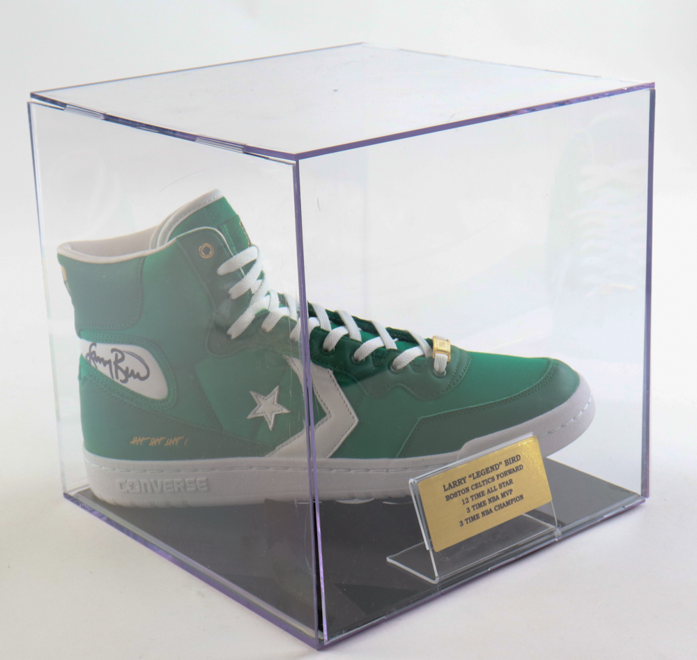 Larry Bird Signed 1984 Celtics Championship Special Edition Converse Basketball Shoe With Display Case (PSA) at PristineAuction.com Larry Bird Signed 1984 Celtics Championship Special Edition Converse Basketball Shoe With Display Case (PSA) at PristineAuction.com