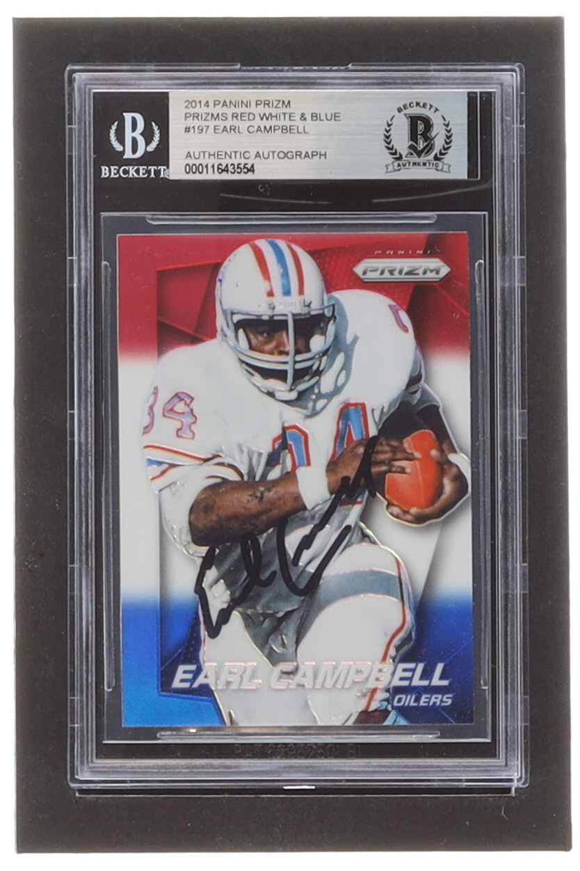 Earl Campbell Signed 2014 Panini Prizm Prizms Red White and Blue #197 (BGS) at PristineAuction.com Earl Campbell Signed 2014 Panini Prizm Prizms Red White and Blue #197 (BGS) at PristineAuction.com