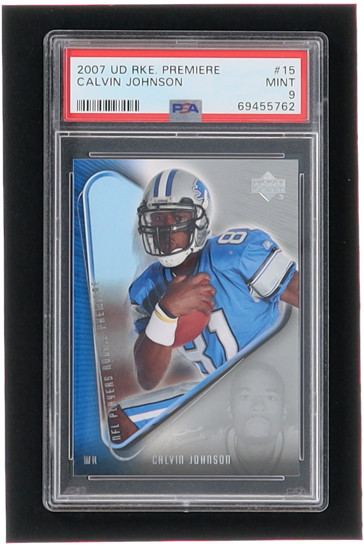 Calvin Johnson 2007 Upper Deck Rookie Premiere #15 RC (PSA 9) at PristineAuction.com Calvin Johnson 2007 Upper Deck Rookie Premiere #15 RC (PSA 9) at PristineAuction.com