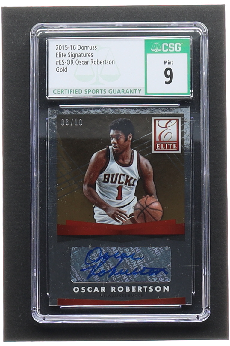 Oscar Robertson 2015-16 Donruss Elite Dominator Signatures Gold #EDSOR #06/10 (CSG 9) at PristineAuction.com Oscar Robertson 2015-16 Donruss Elite Dominator Signatures Gold #EDSOR #06/10 (CSG 9) at PristineAuction.com