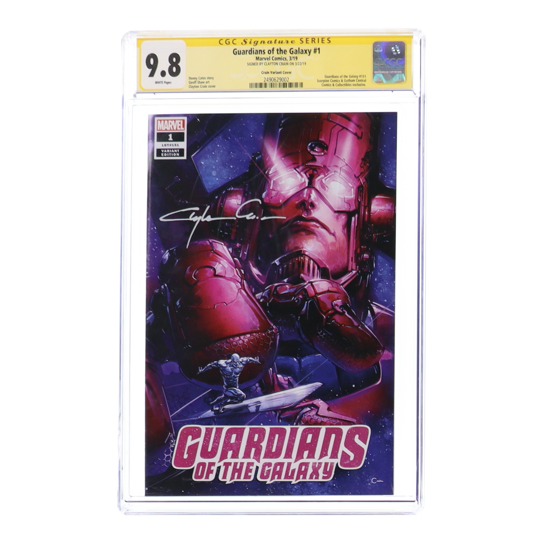 Clayton Crain Signed 2019 "Guardians of the Galaxy" Issue #1 LE Crain Variant Cover Marvel Comic Book (CGC 9.8) at PristineAuction.com Clayton Crain Signed 2019 "Guardians of the Galaxy" Issue #1 LE Crain Variant Cover Marvel Comic Book (CGC 9.8) at PristineAuction.com