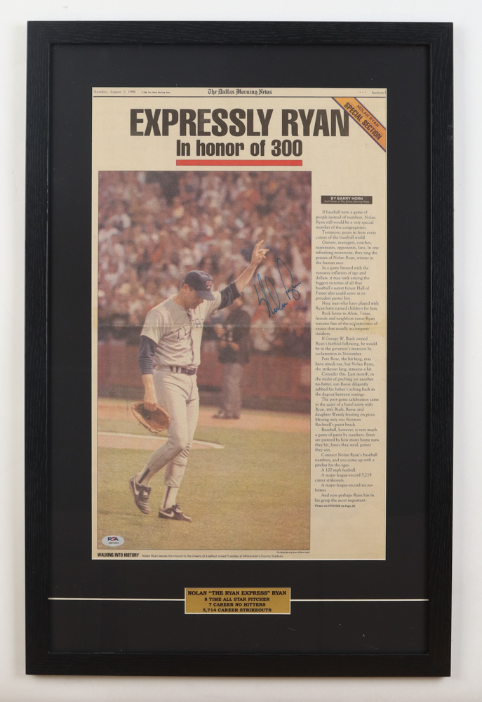 Nolan Ryan Signed Custom Framed "The Dallas Morning News" Newspaper Cover (PSA) at PristineAuction.com Nolan Ryan Signed Custom Framed "The Dallas Morning News" Newspaper Cover (PSA) at PristineAuction.com