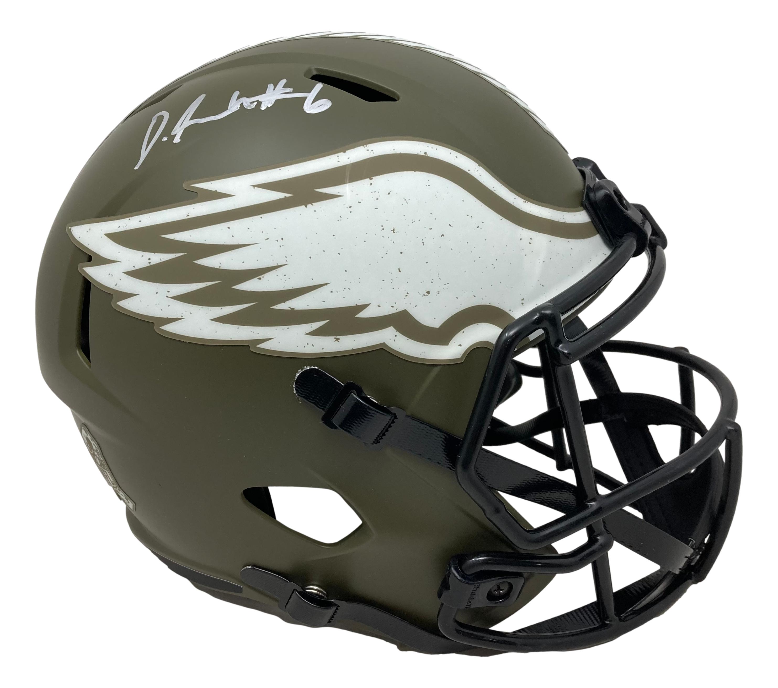 DeVonta Smith Signed Eagles Full-Size Salute to Service Alternate Speed Helmet (Fanatics) at PristineAuction.com DeVonta Smith Signed Eagles Full-Size Salute to Service Alternate Speed Helmet (Fanatics) at PristineAuction.com