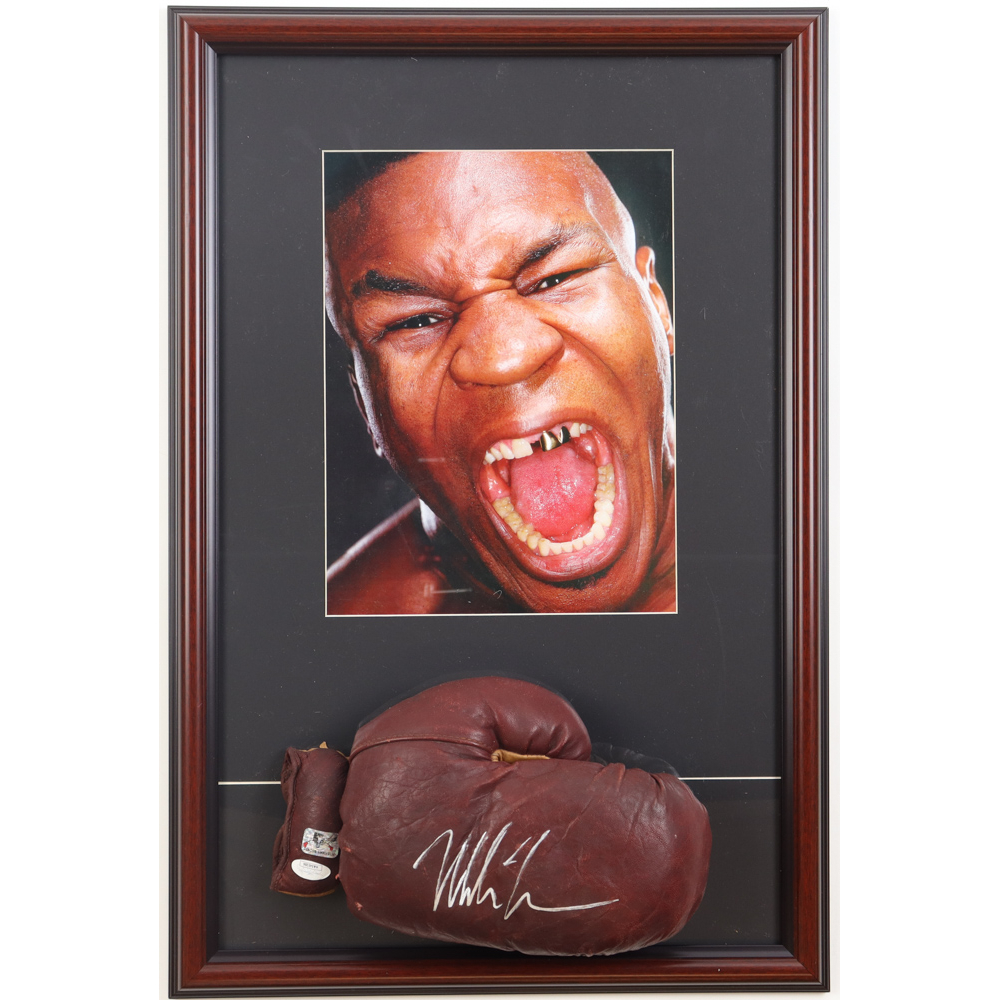 Mike Tyson Signed Custom Framed Everlast Boxing Glove Display with