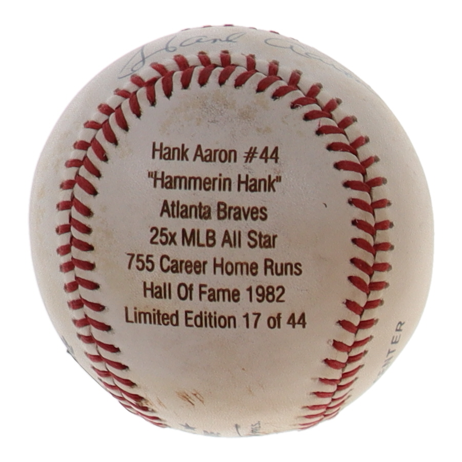 Hank Aaron Signed LE Career Stat Engraved ONL Baseball (PSA) at PristineAuction.com Hank Aaron Signed LE Career Stat Engraved ONL Baseball (PSA) at PristineAuction.com